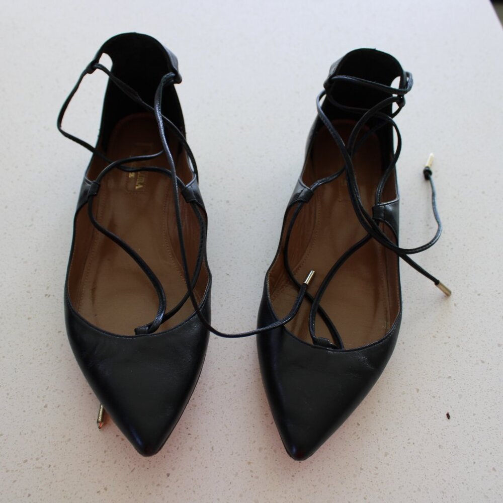 Aquazzura Black Lace Up Flats